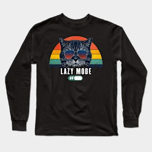 Retro Funny cat Lazy mode on 80s Chill mode Gift for Cat Lover Long Sleeve T-Shirt